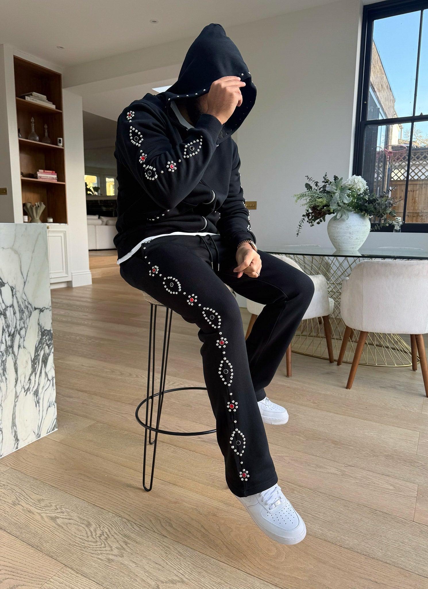 Vintage Studded Flare Joggers - Black