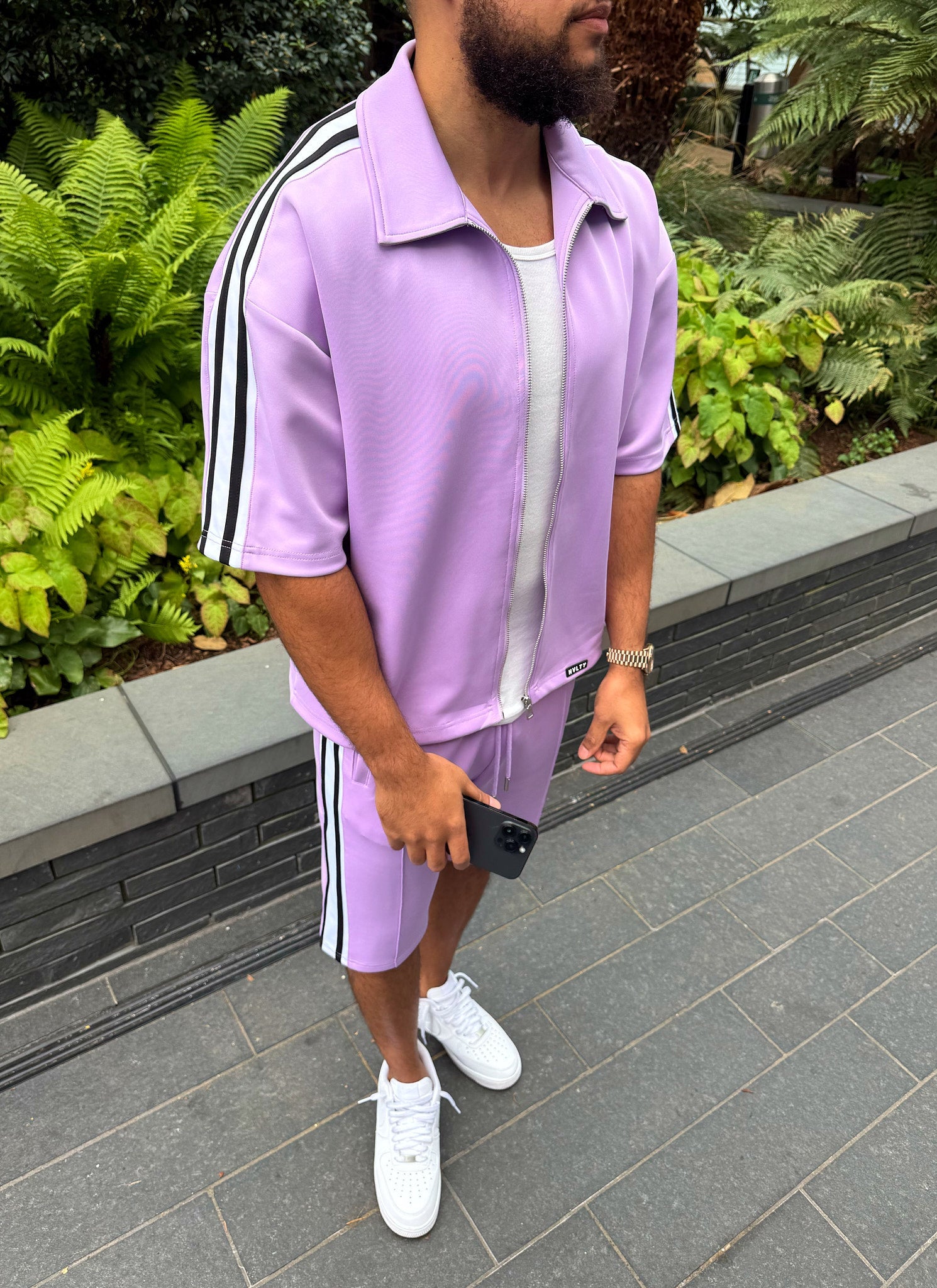 Panelled Luxe Track Shirt - Purple