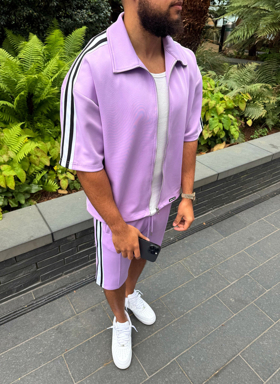 Panelled Luxe Track Shirt - Purple