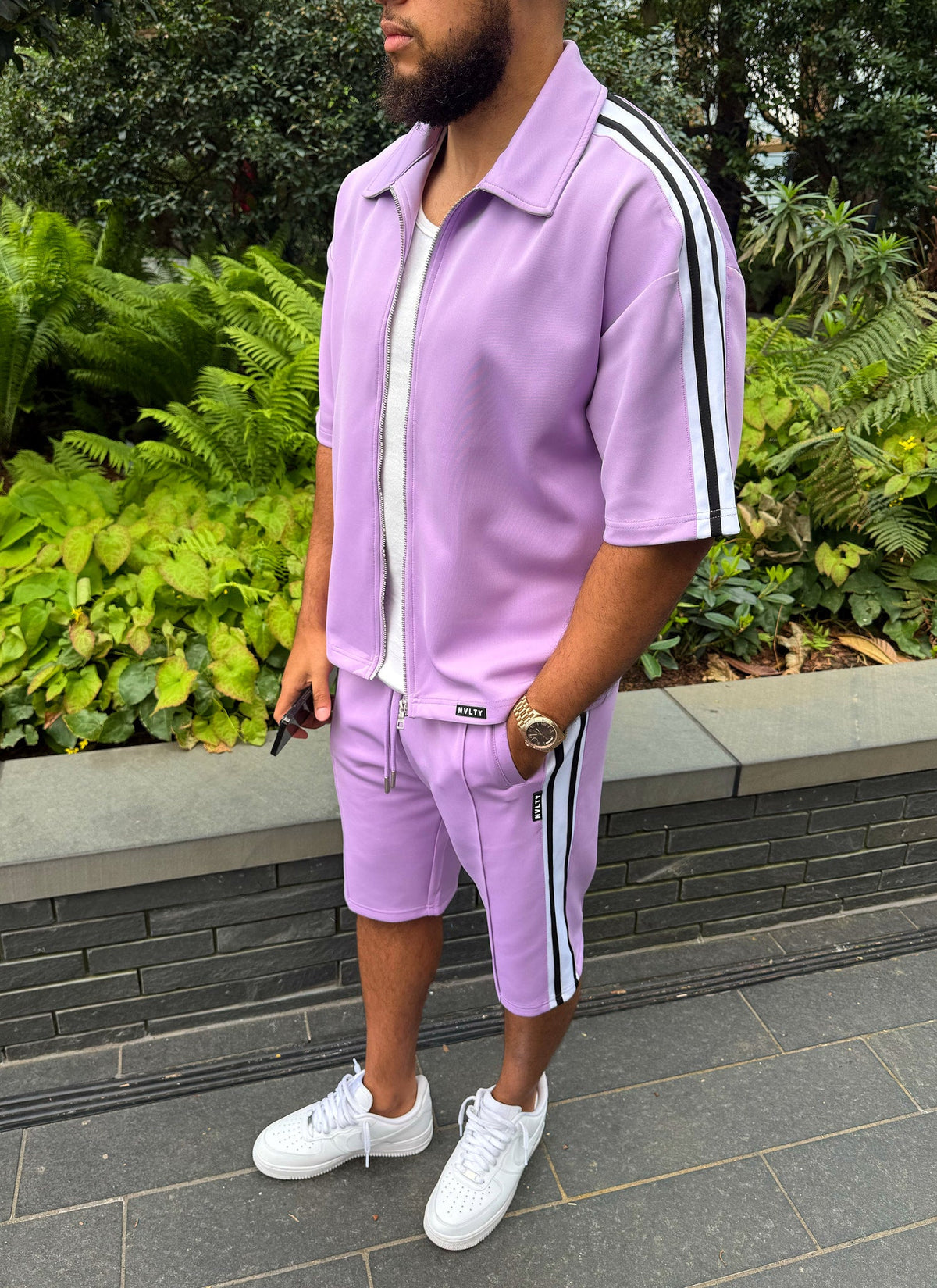 Panelled Luxe Track Shirt - Purple
