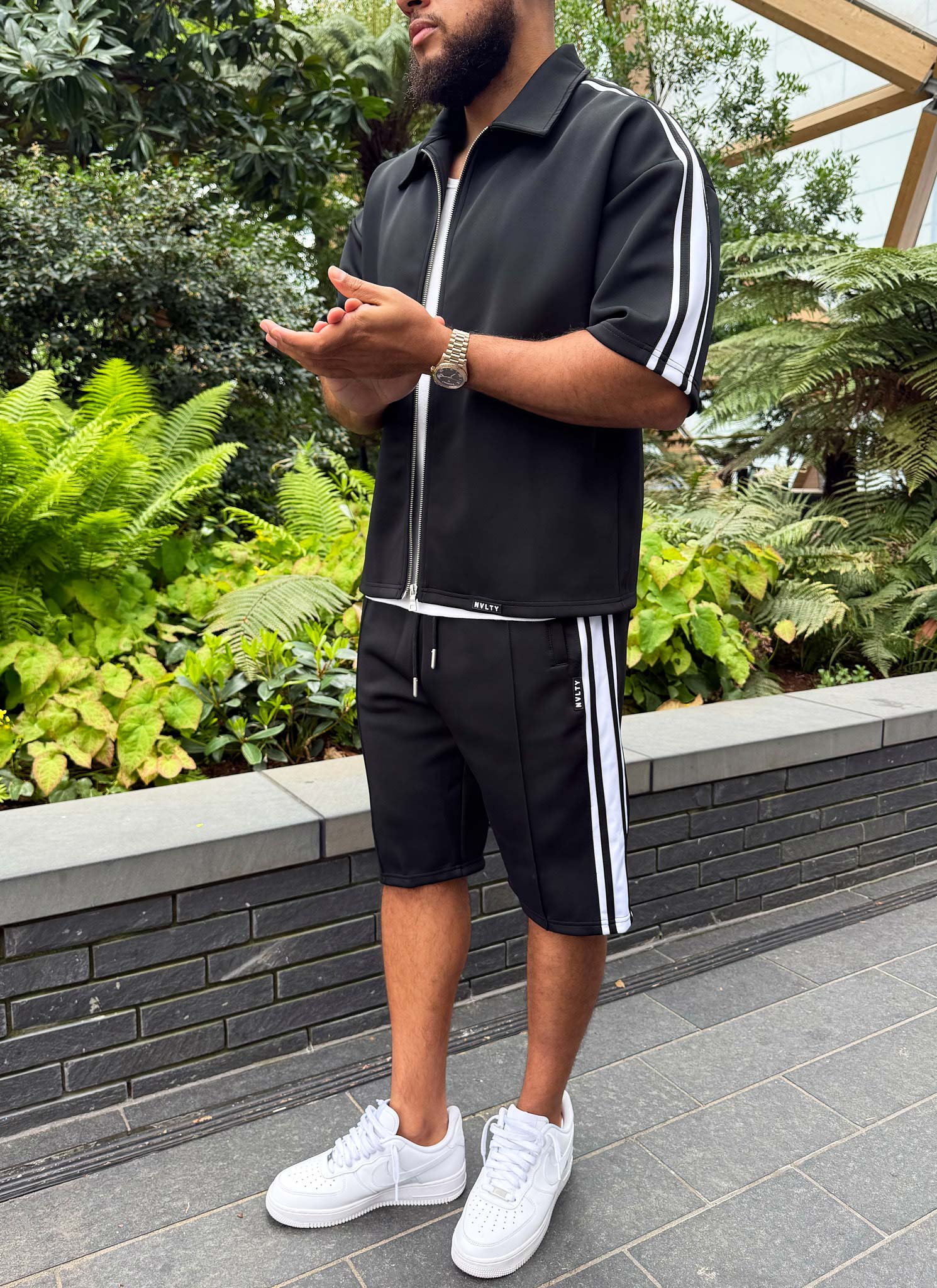 Panelled Luxe Track Shorts - Black
