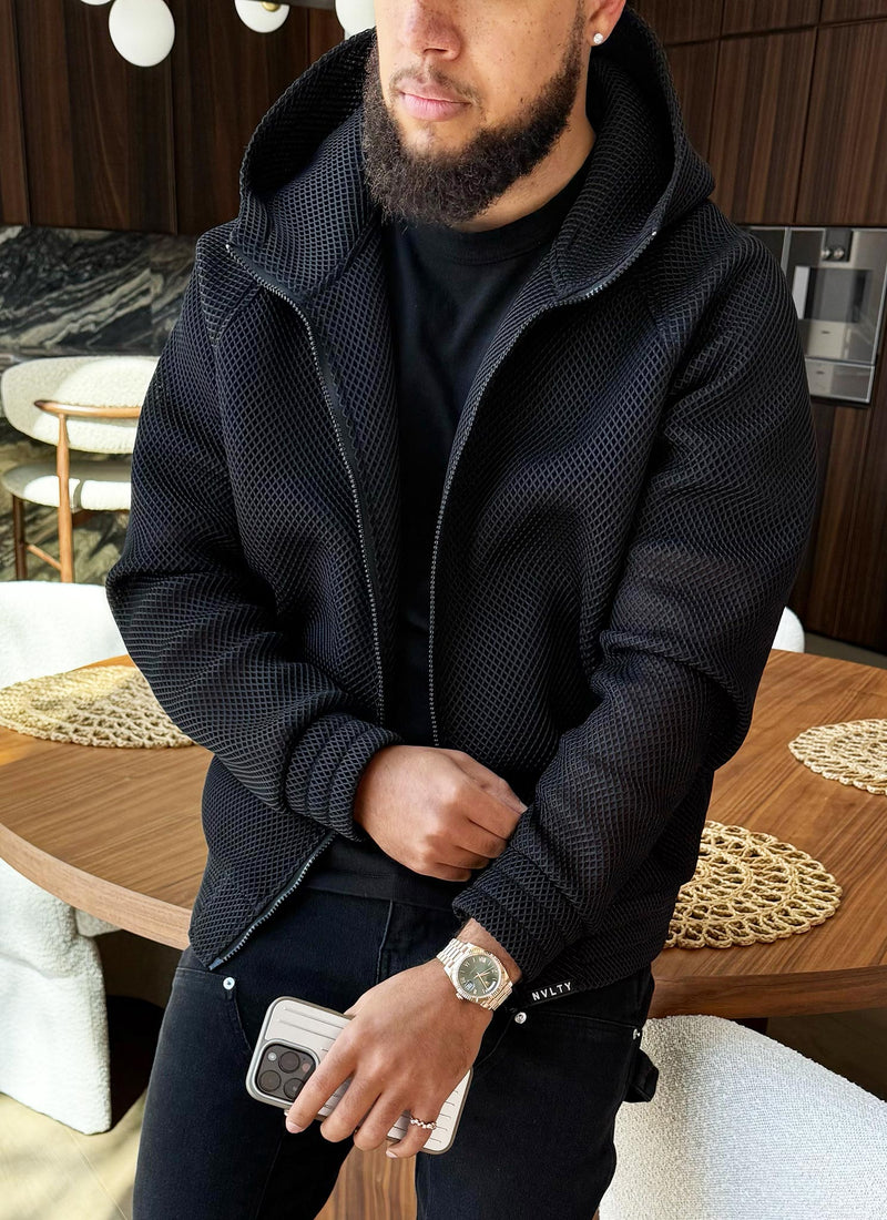 Strukturierte Scuba-Mesh-Jacke - Schwarz