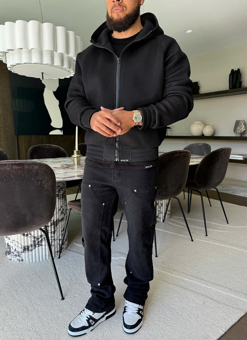 Strukturierte Scuba-Mesh-Jacke - Schwarz