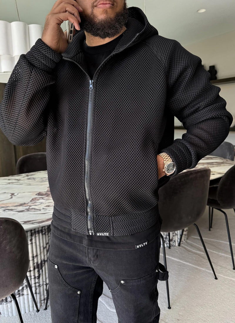 Strukturierte Scuba-Mesh-Jacke - Schwarz