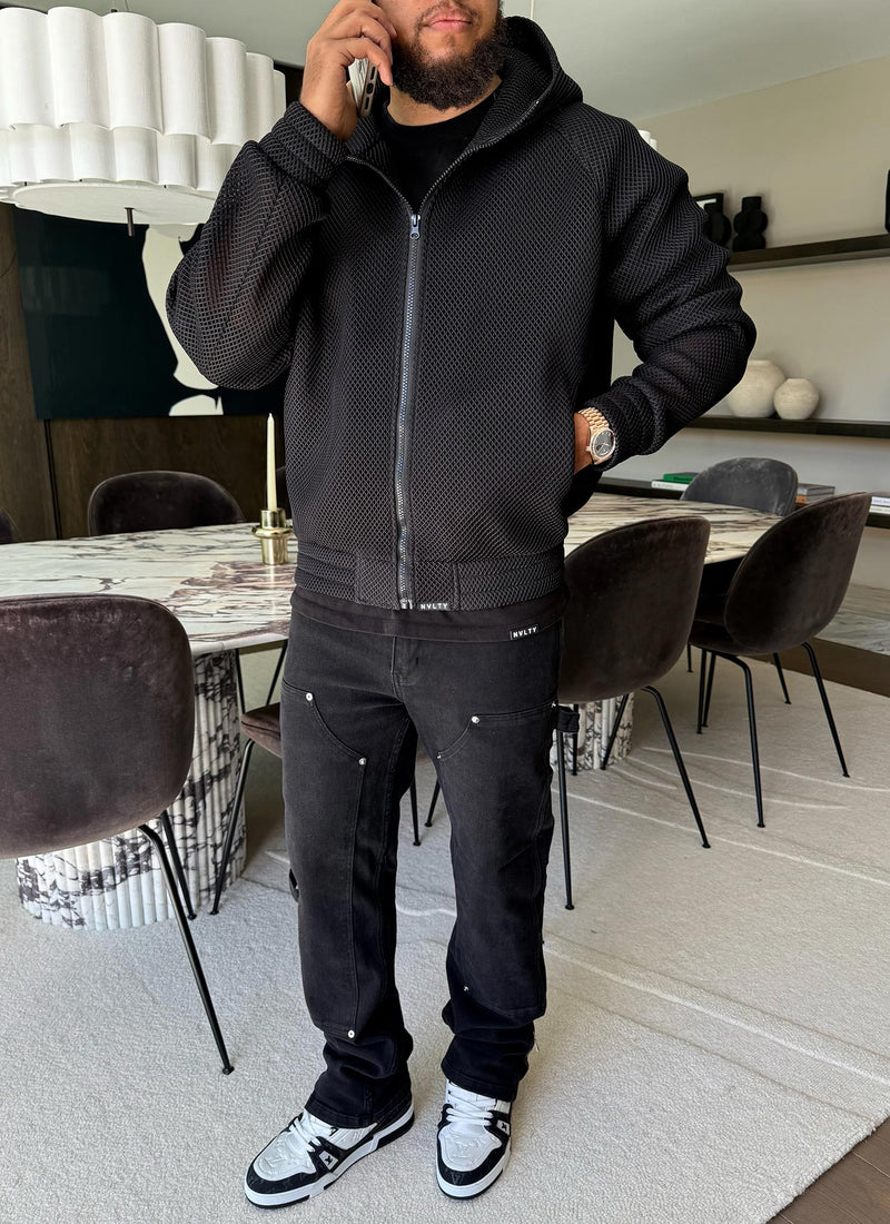 Strukturierte Scuba-Mesh-Jacke - Schwarz