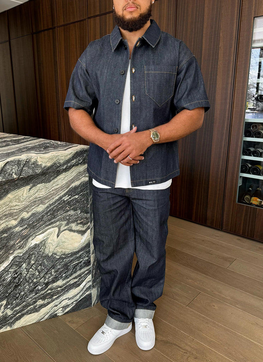 Strukturiertes Selvedge-Jeanshemd – Indigo