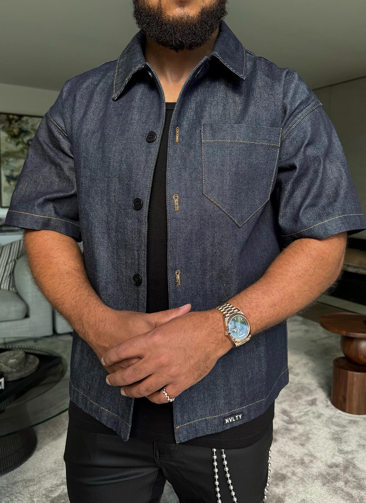 Strukturiertes Selvedge-Jeanshemd – Indigo