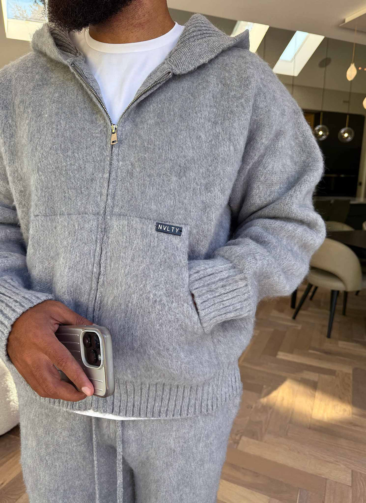 Mohair Zip Hoodie - Grey