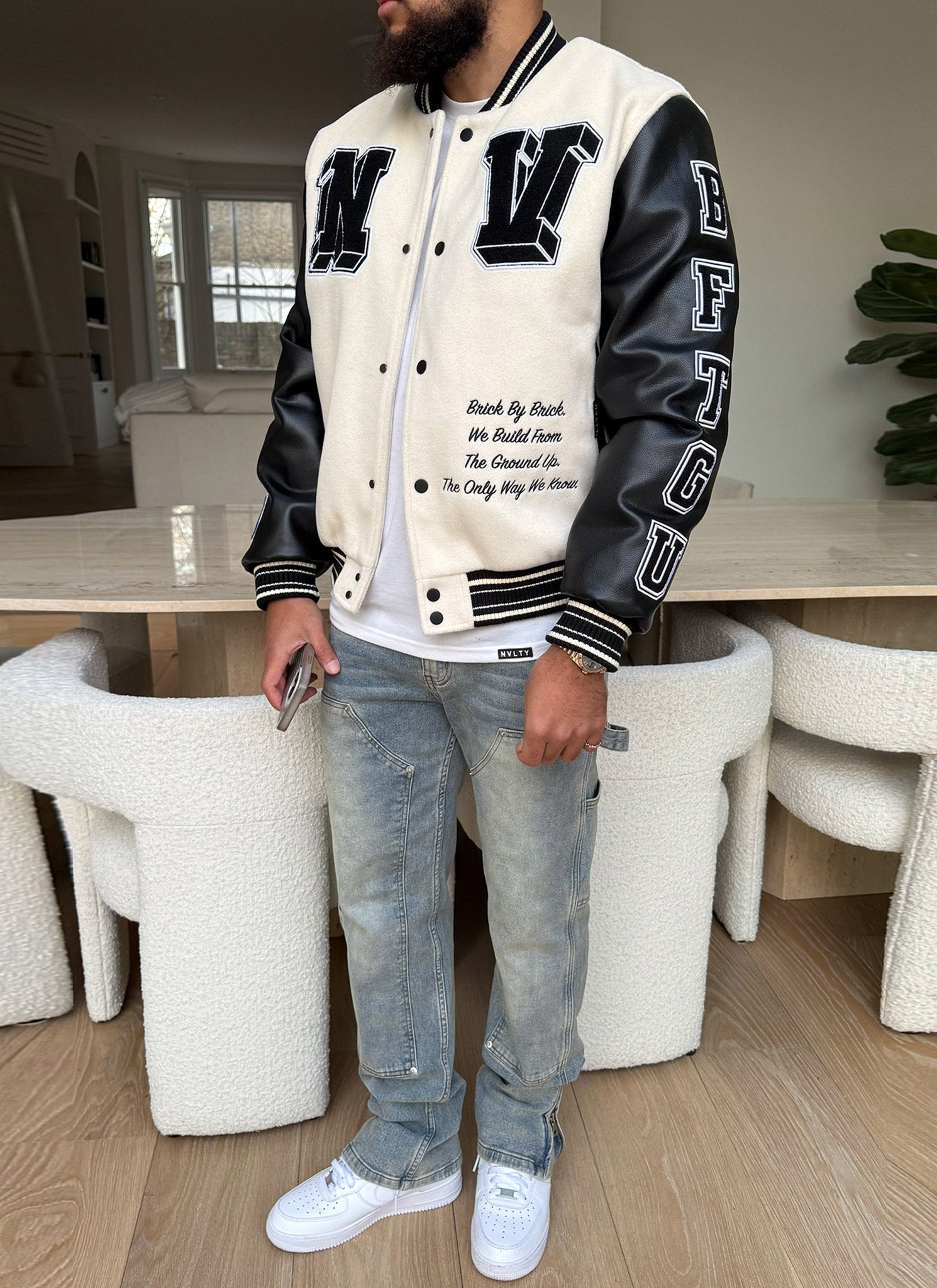 Built From The Ground Up Varsity Jacket - Ivory