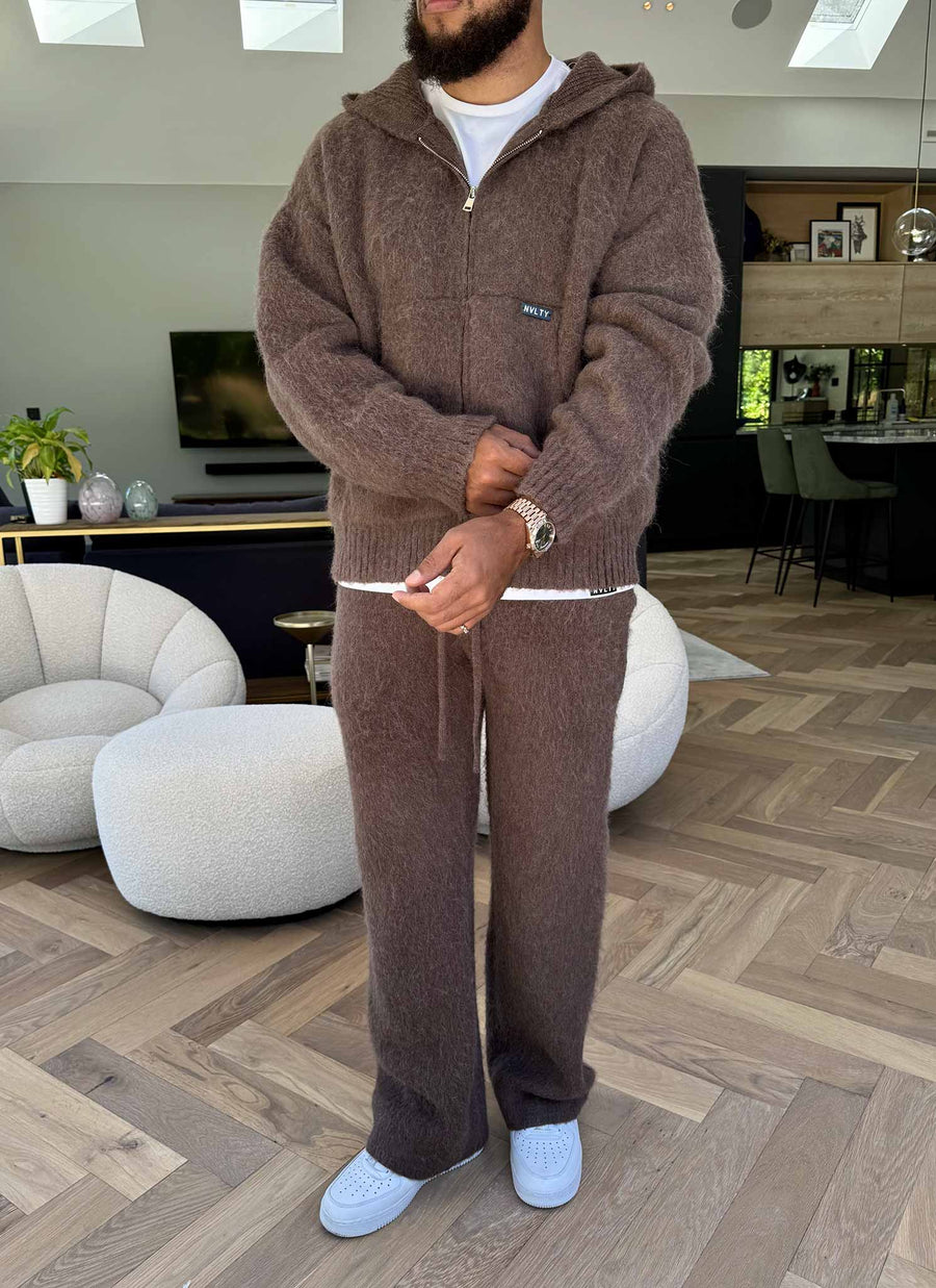 Mohair Zip Hoodie - Brown