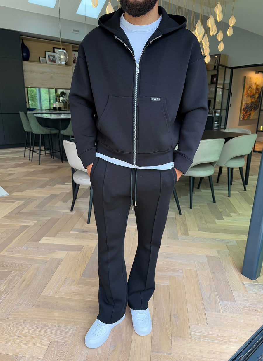 Strukturierter Scuba-Kapuzenpullover mit Reißverschluss - Schwarz