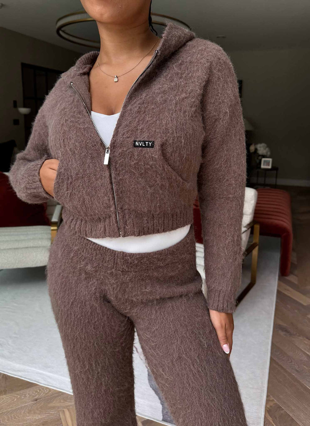 Mohair Zip Hoodie - Brown