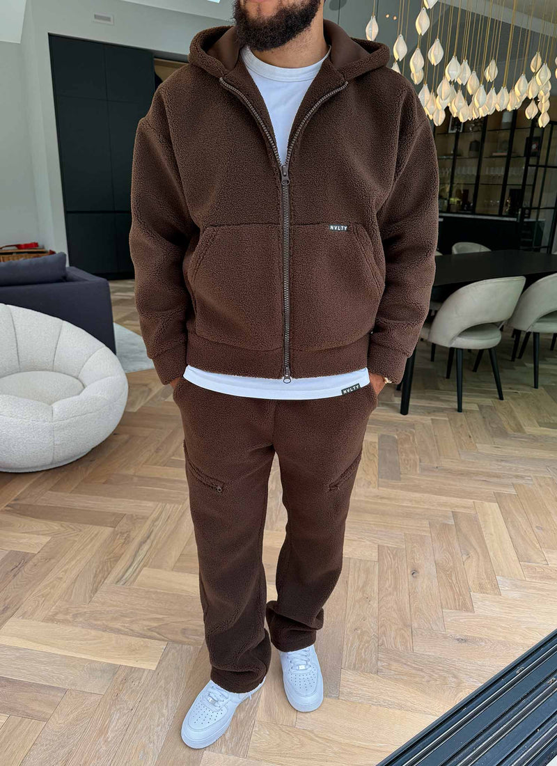 Sherpa Zip Hoodie - Brown