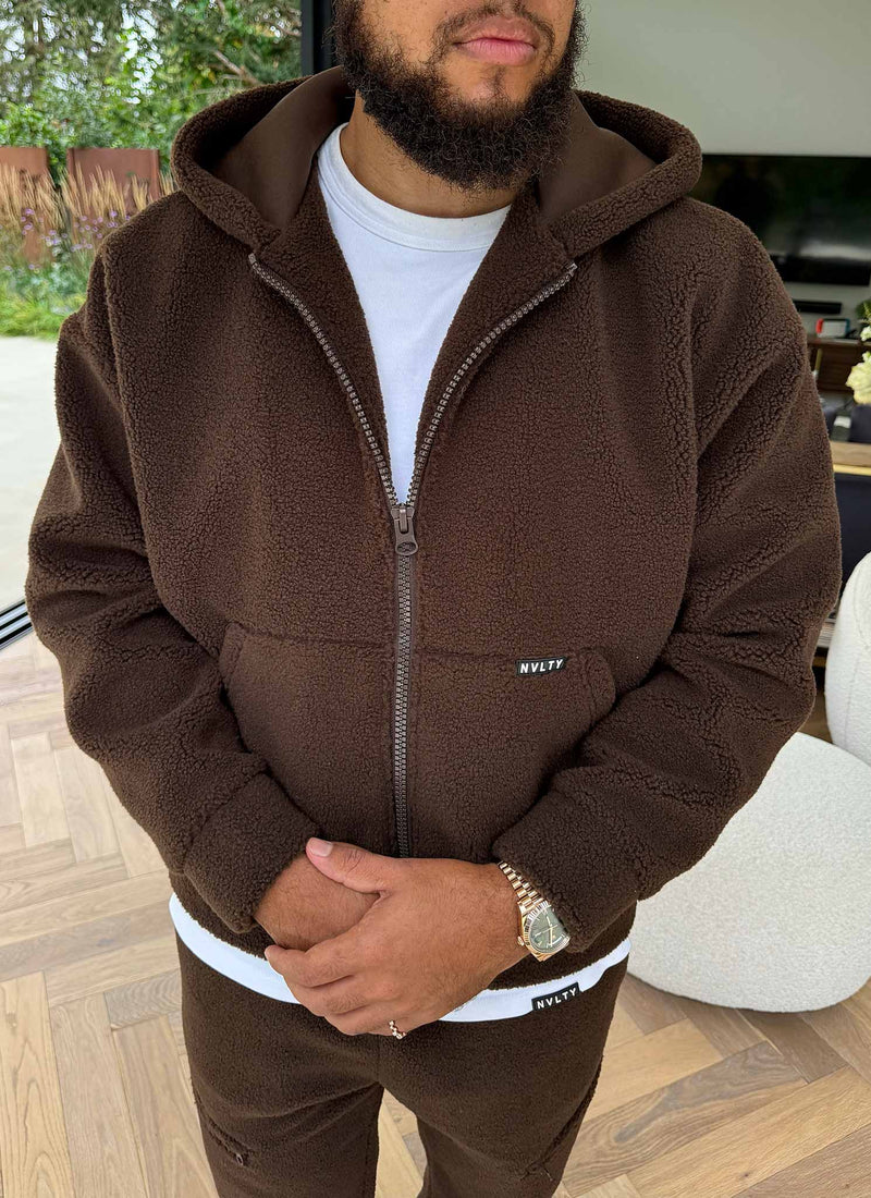 Sherpa Zip Hoodie - Brown