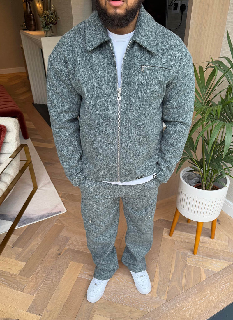 Strukturierte Reißverschlussjacke aus schwerer Wolle - Grau