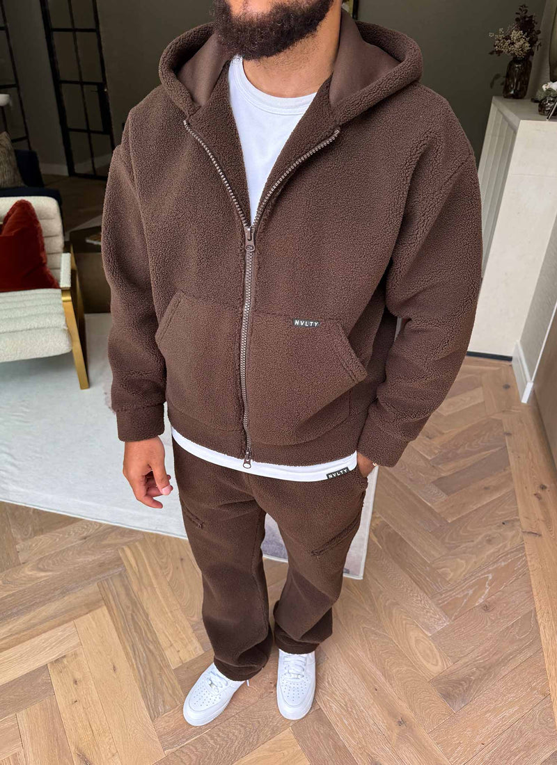 Sherpa Zip Hoodie - Brown
