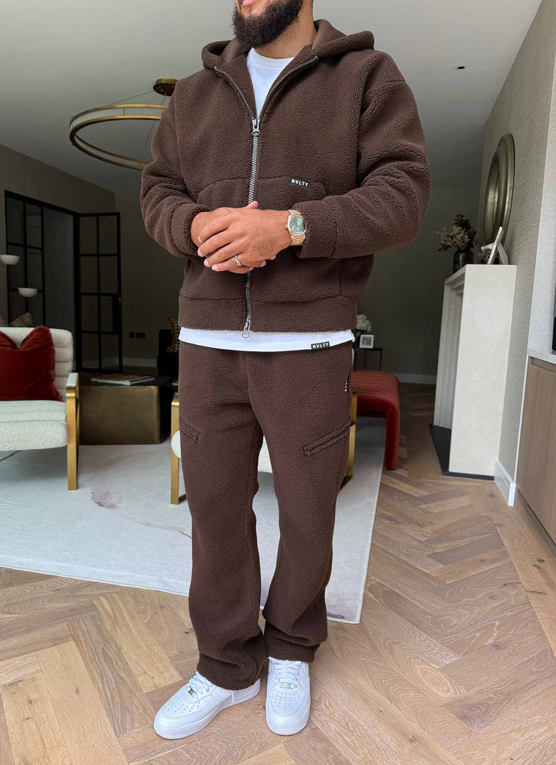 Sherpa Zip Hoodie - Brown
