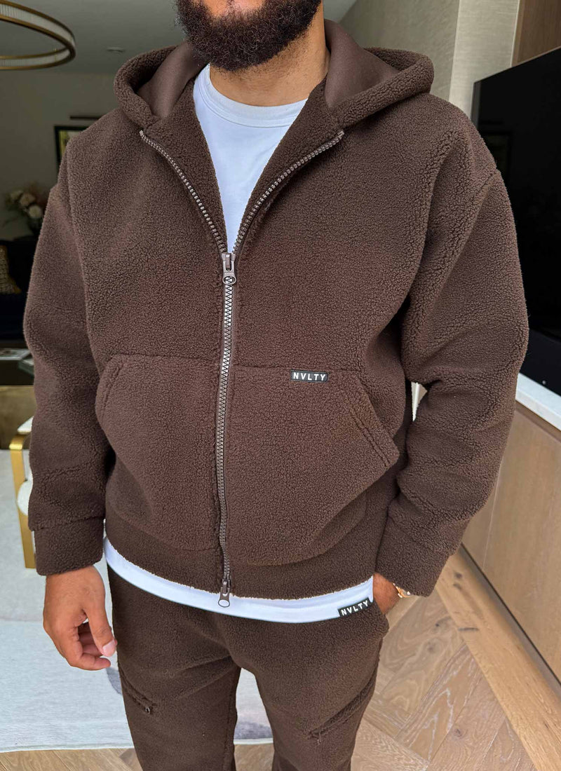 Sherpa Zip Hoodie - Brown