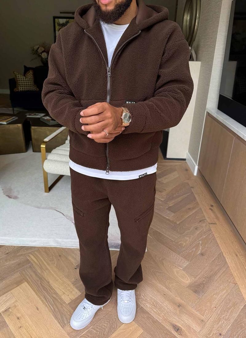 Sherpa Zip Hoodie - Brown