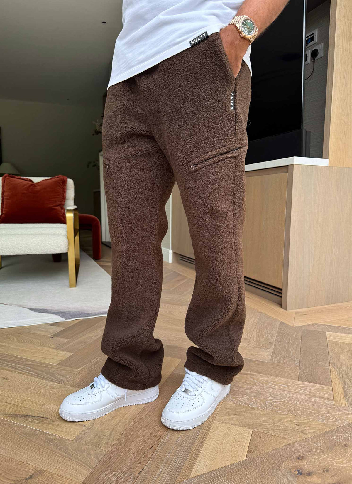 Sherpa Zip Joggers - Brown