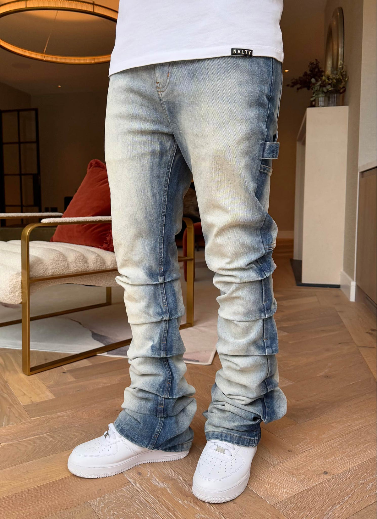 Vintage Flare Jeans mit Stickerei - Blau