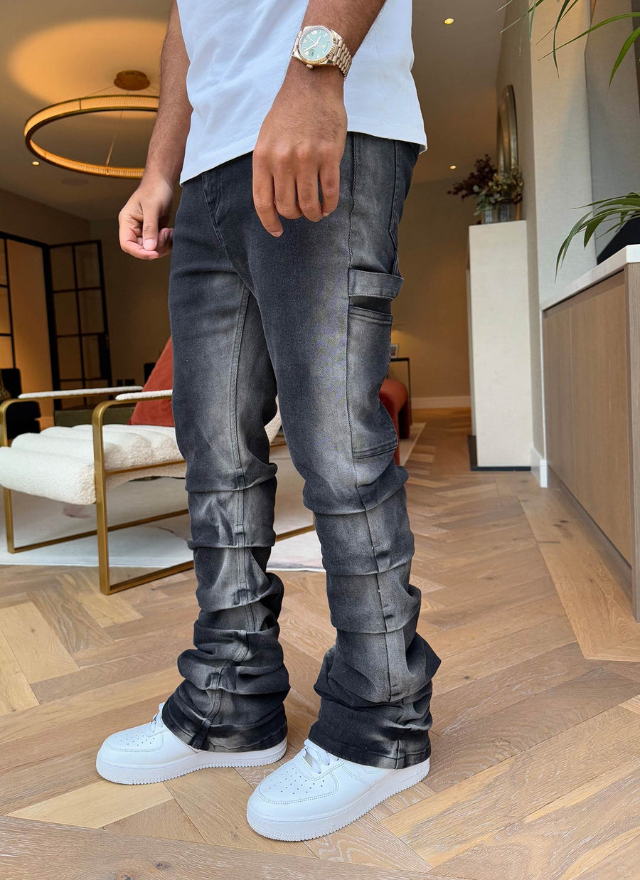 Vintage Flare Jeans mit Nähten - Schwarz
