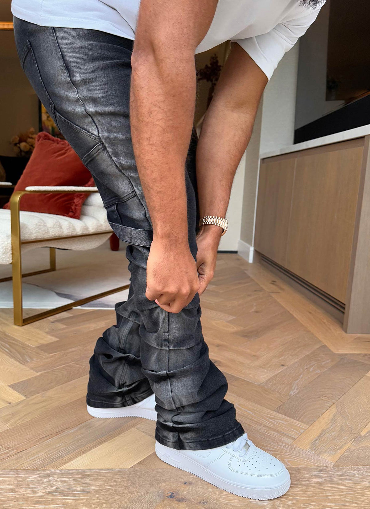 Vintage Flare Jeans mit Nähten - Schwarz