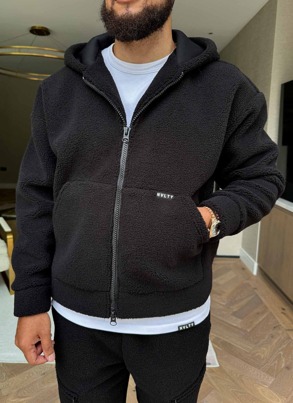 Sherpa Zip Hoodie - Black