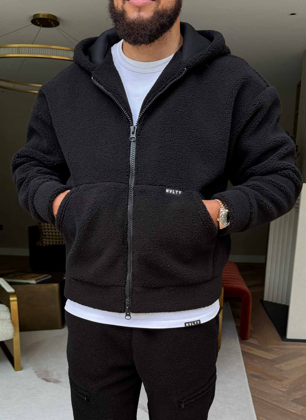 Sherpa Zip Hoodie - Black