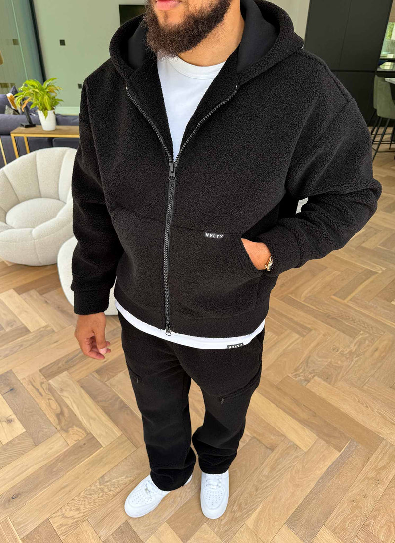 Sherpa Zip Hoodie - Black