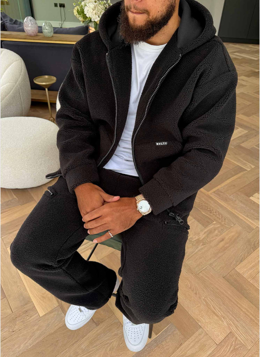 Sherpa Zip Hoodie - Black