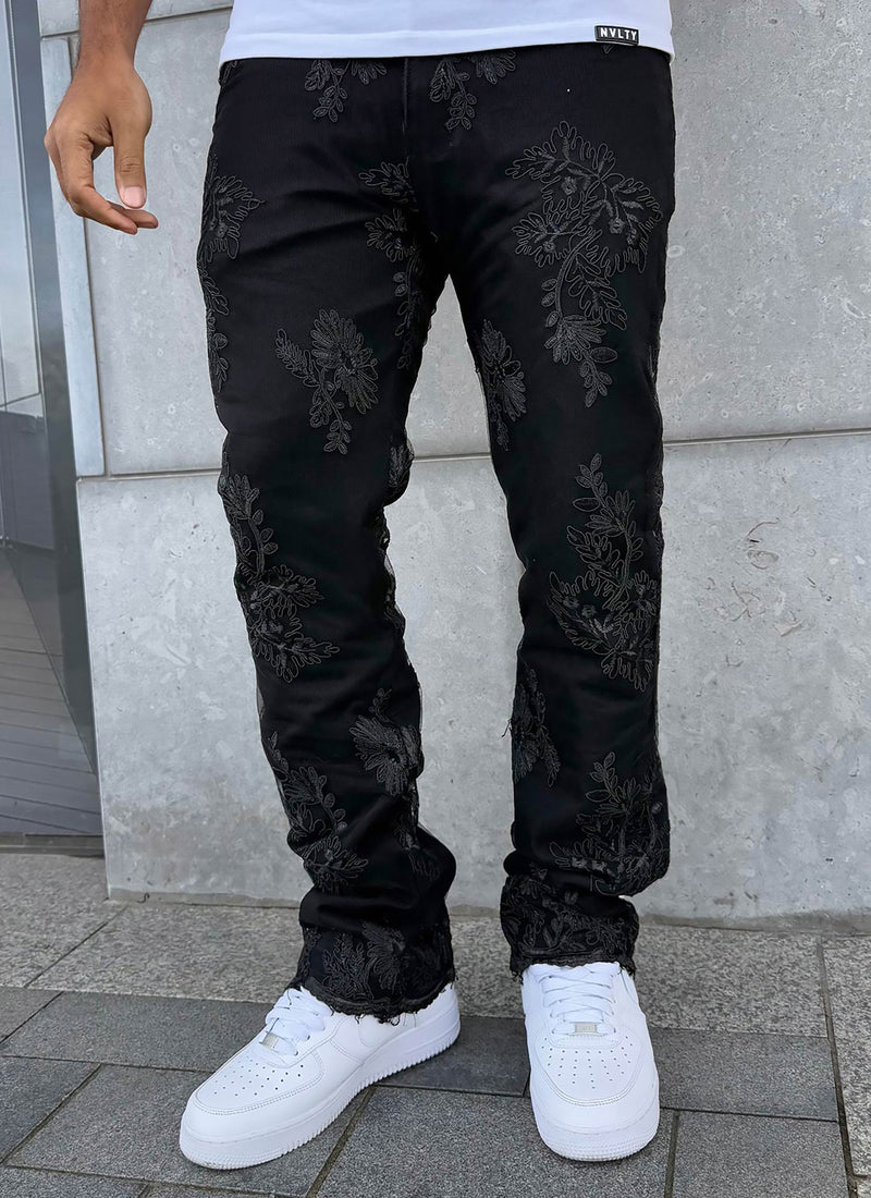Vintage Floral Jeans - Black