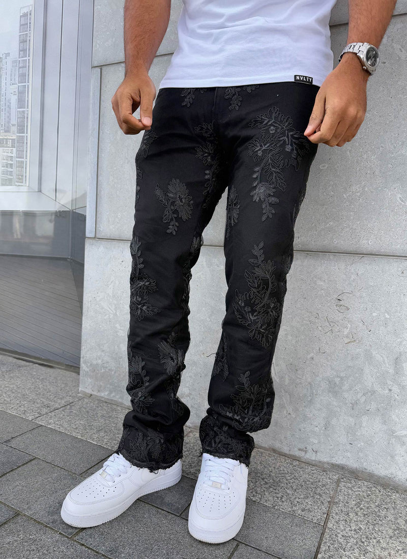 Vintage Floral Jeans - Black