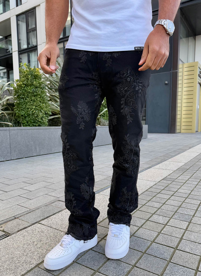 Vintage Floral Jeans - Black