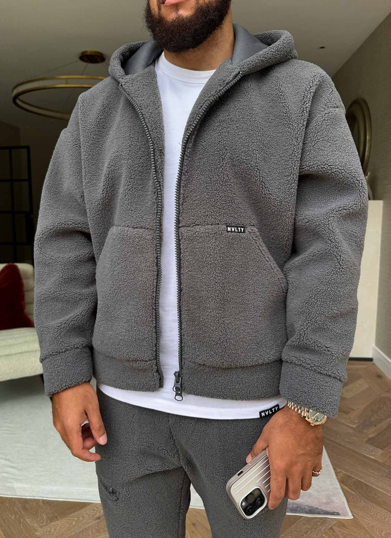 Sherpa Zip Hoodie - Grey