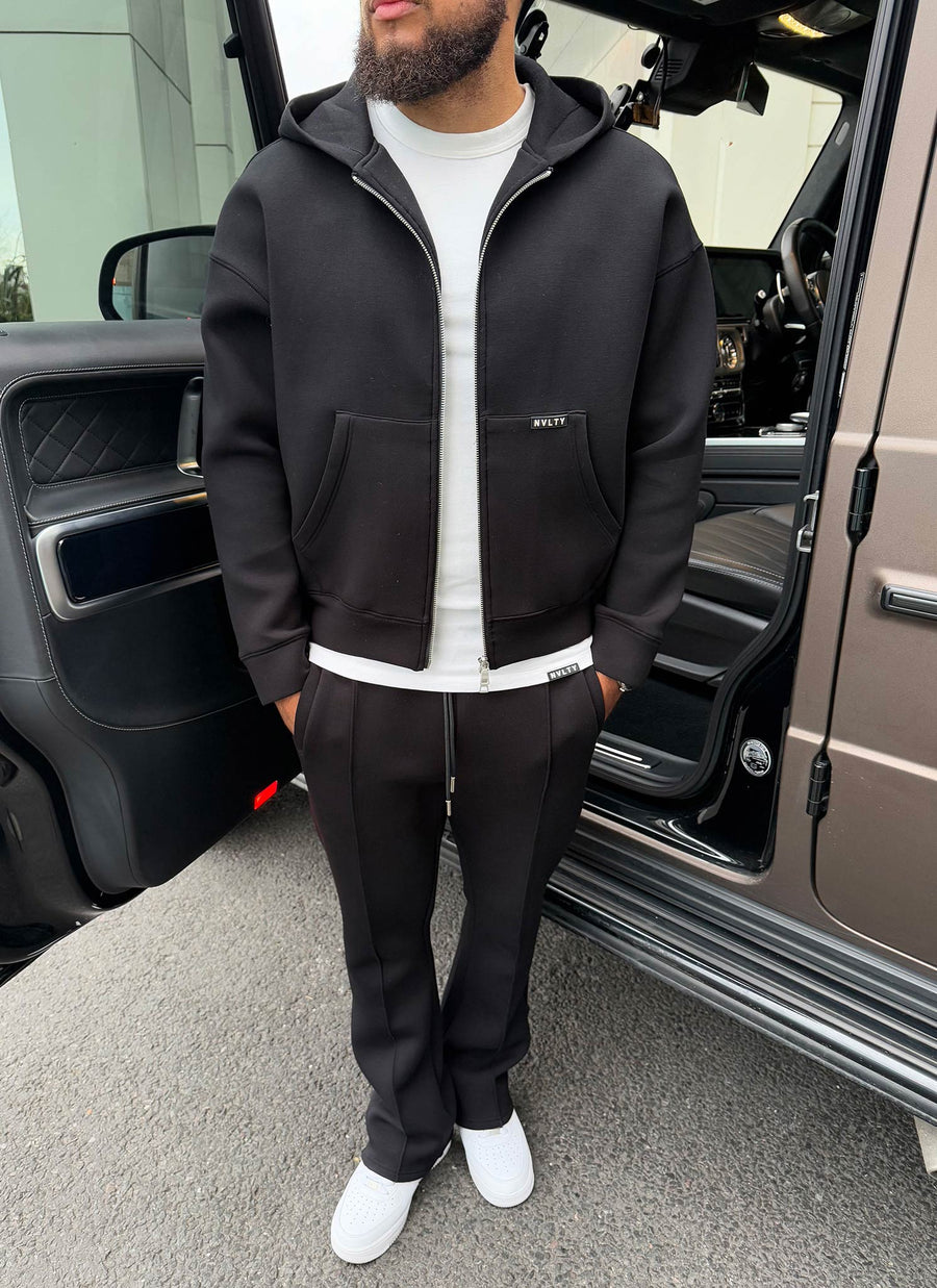 Strukturierter Scuba-Kapuzenpullover mit Reißverschluss - Schwarz