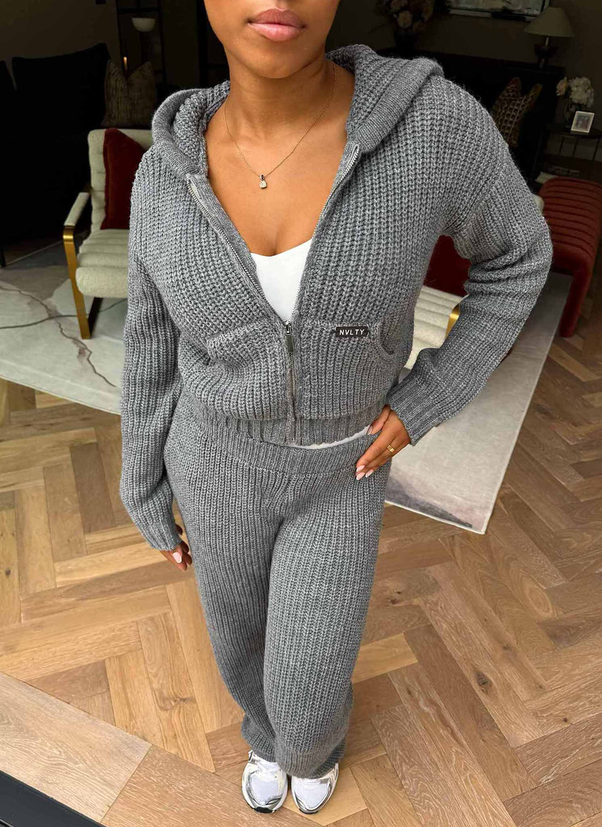 Heavyweight Knitted Zip Hoodie - Grey