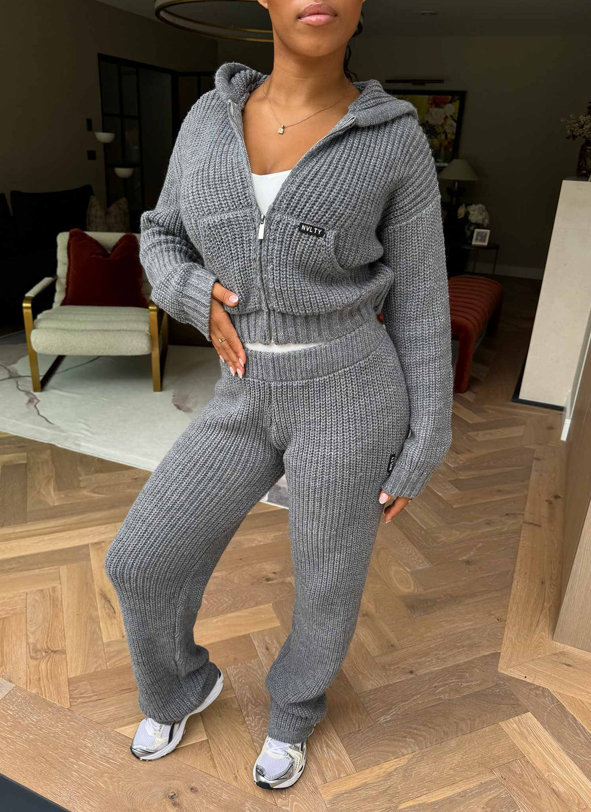 Heavyweight Knitted Zip Hoodie - Grey