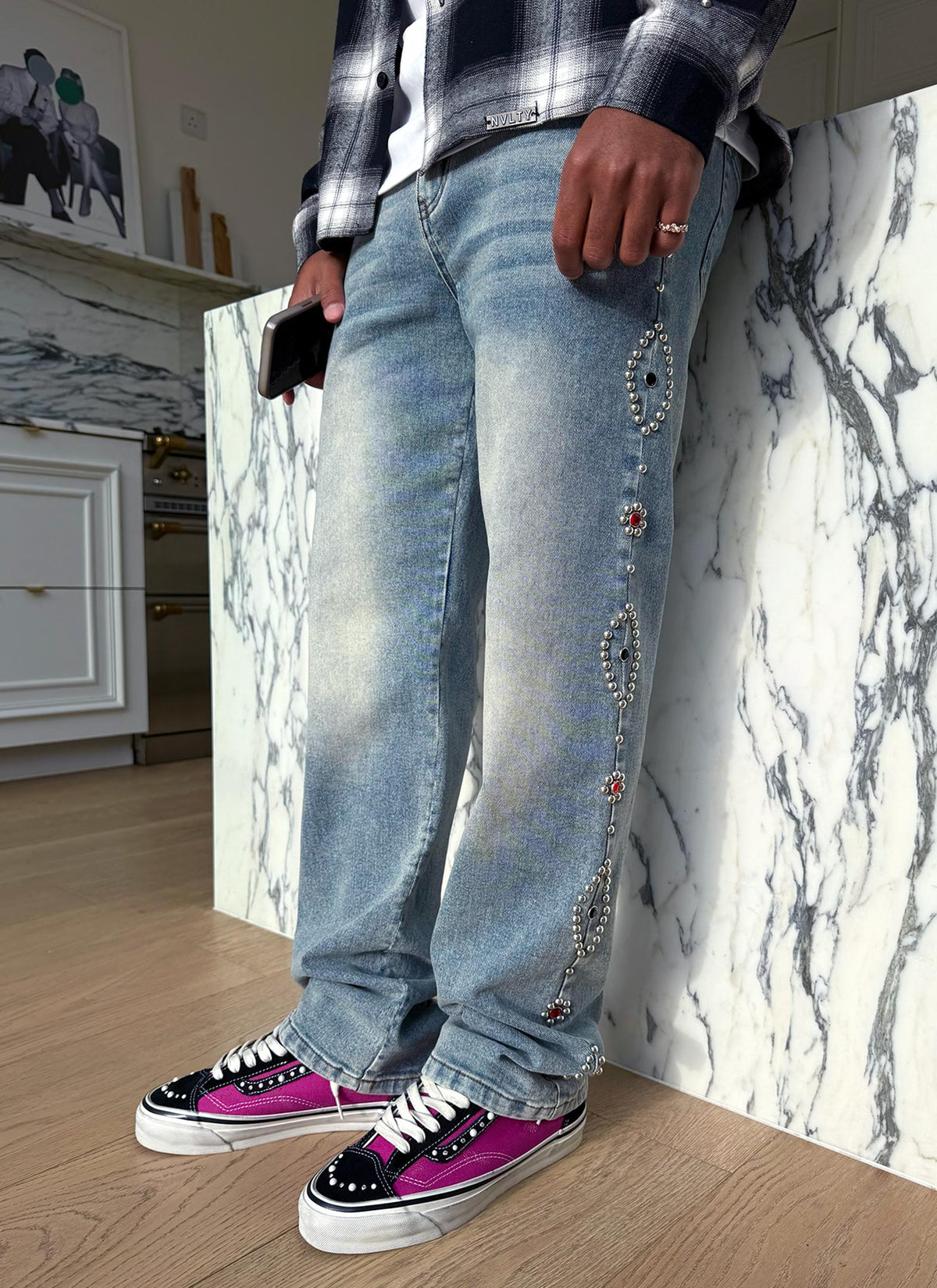 Vintage Jeans mit Nieten - Blau