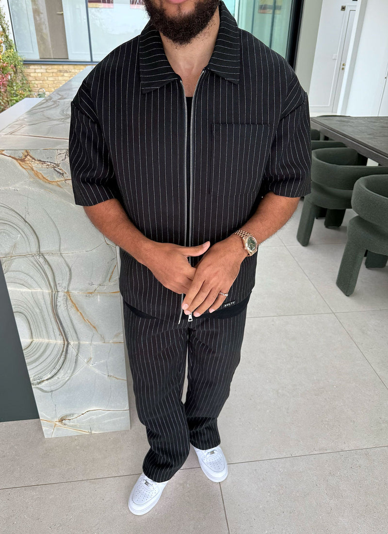 Heavyweight Pinstripe Pants - Black