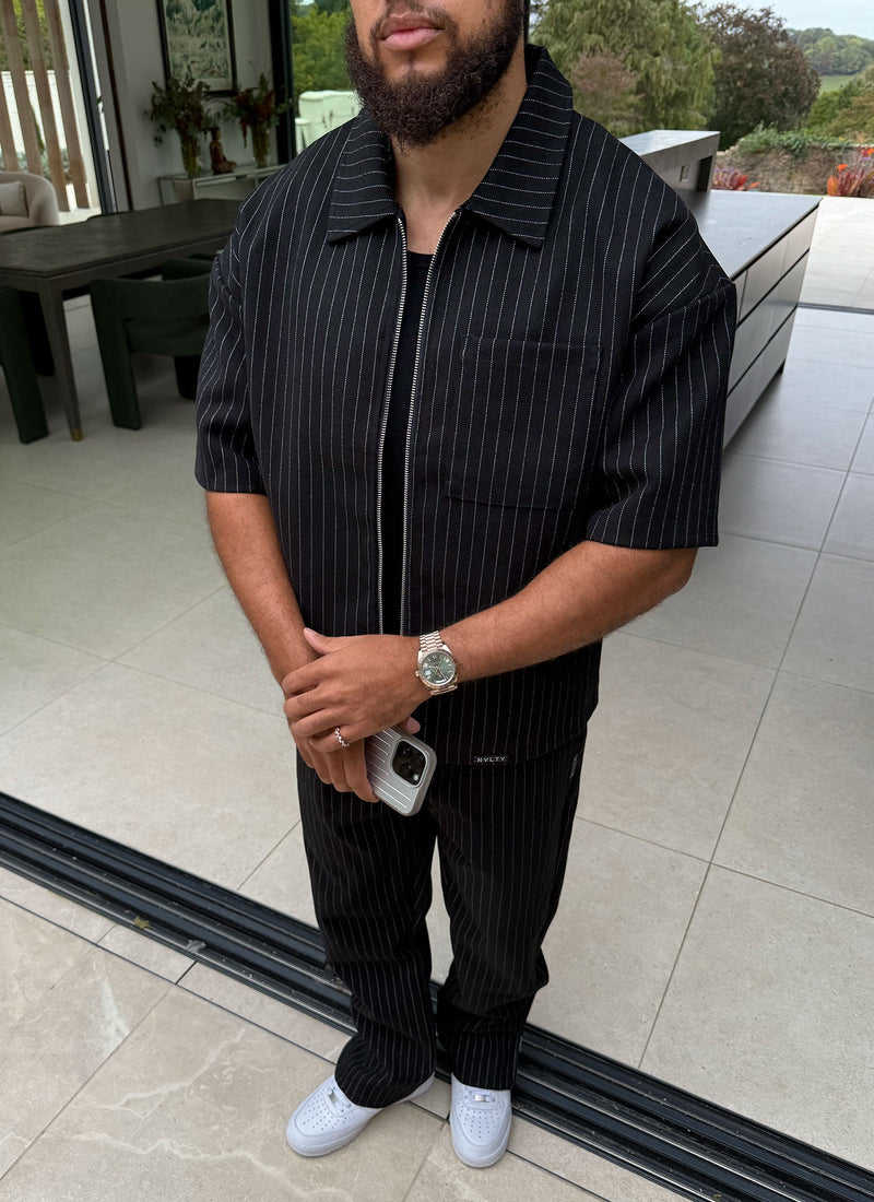 Heavyweight Pinstripe Pants - Black