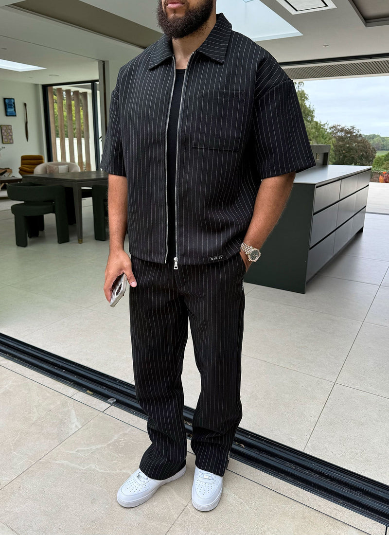 Heavyweight Pinstripe Pants - Black