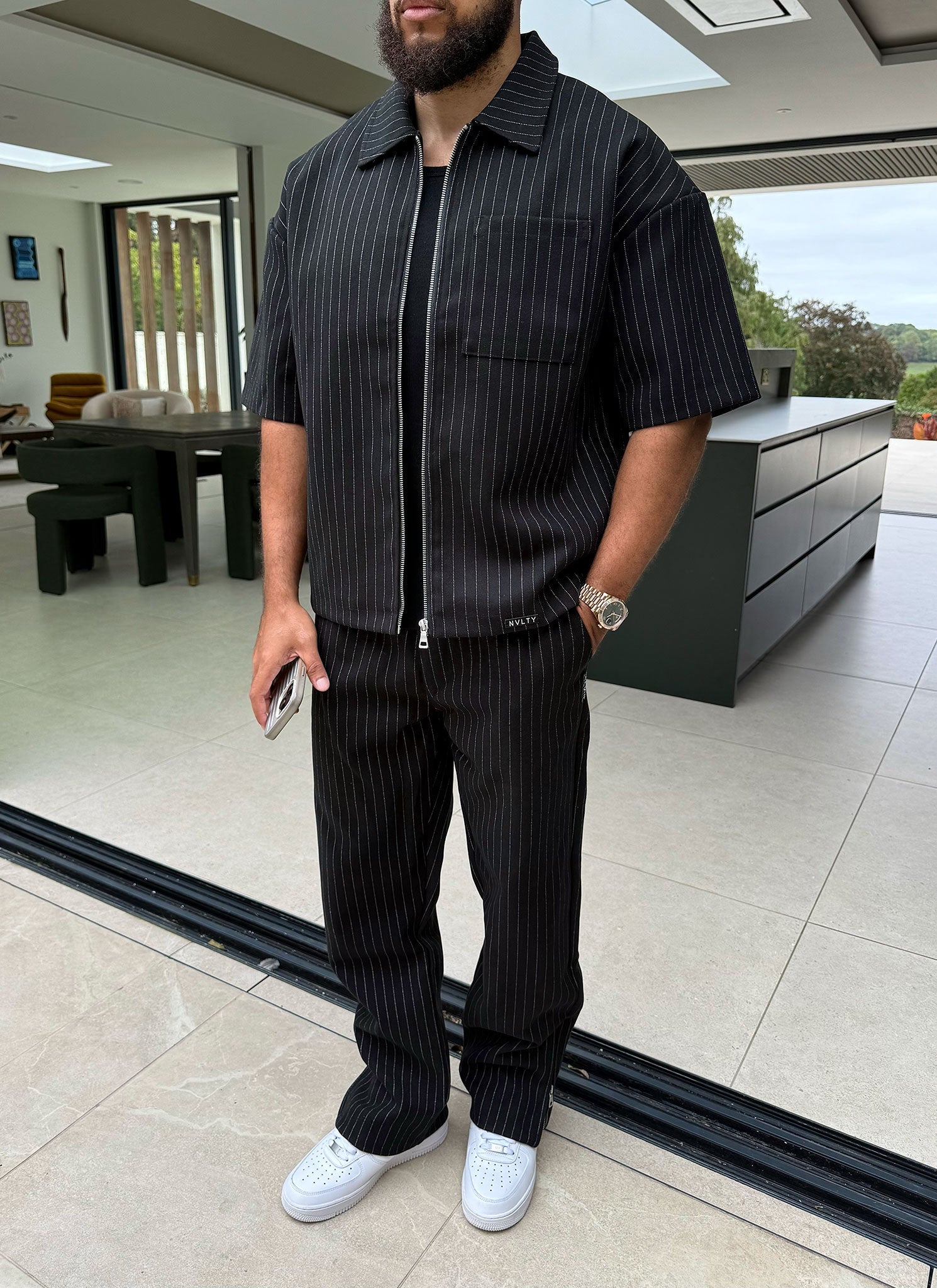 Heavyweight Pinstripe Pants - Black