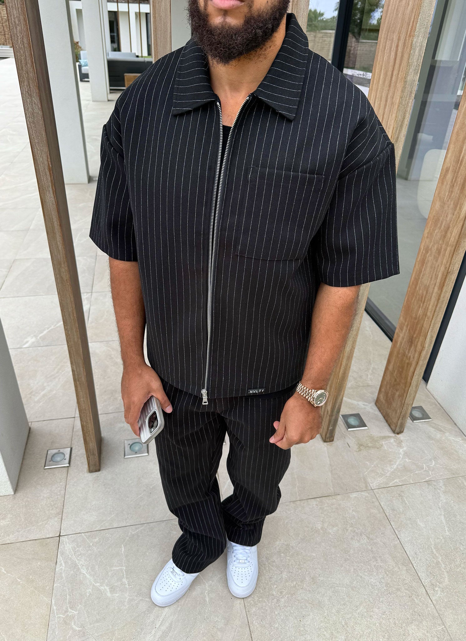 Heavyweight Pinstripe Pants - Black