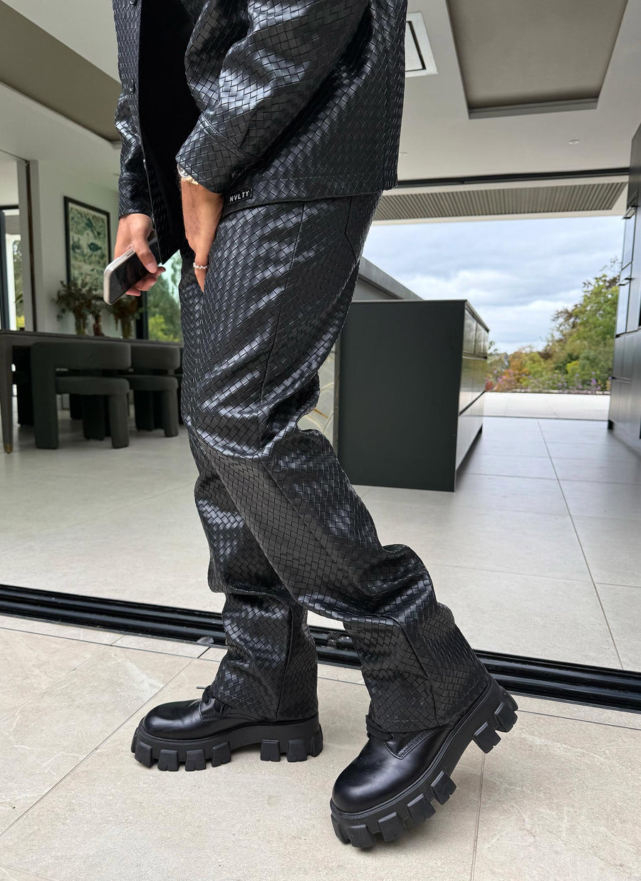Leather Interlock Pants - Black