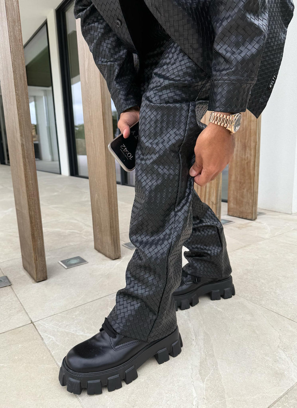 Leather Interlock Pants - Black