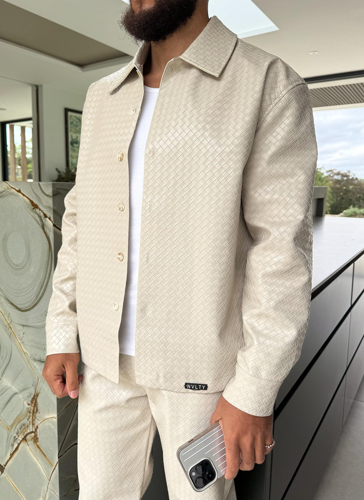 Leather Interlock Shirt - Ivory