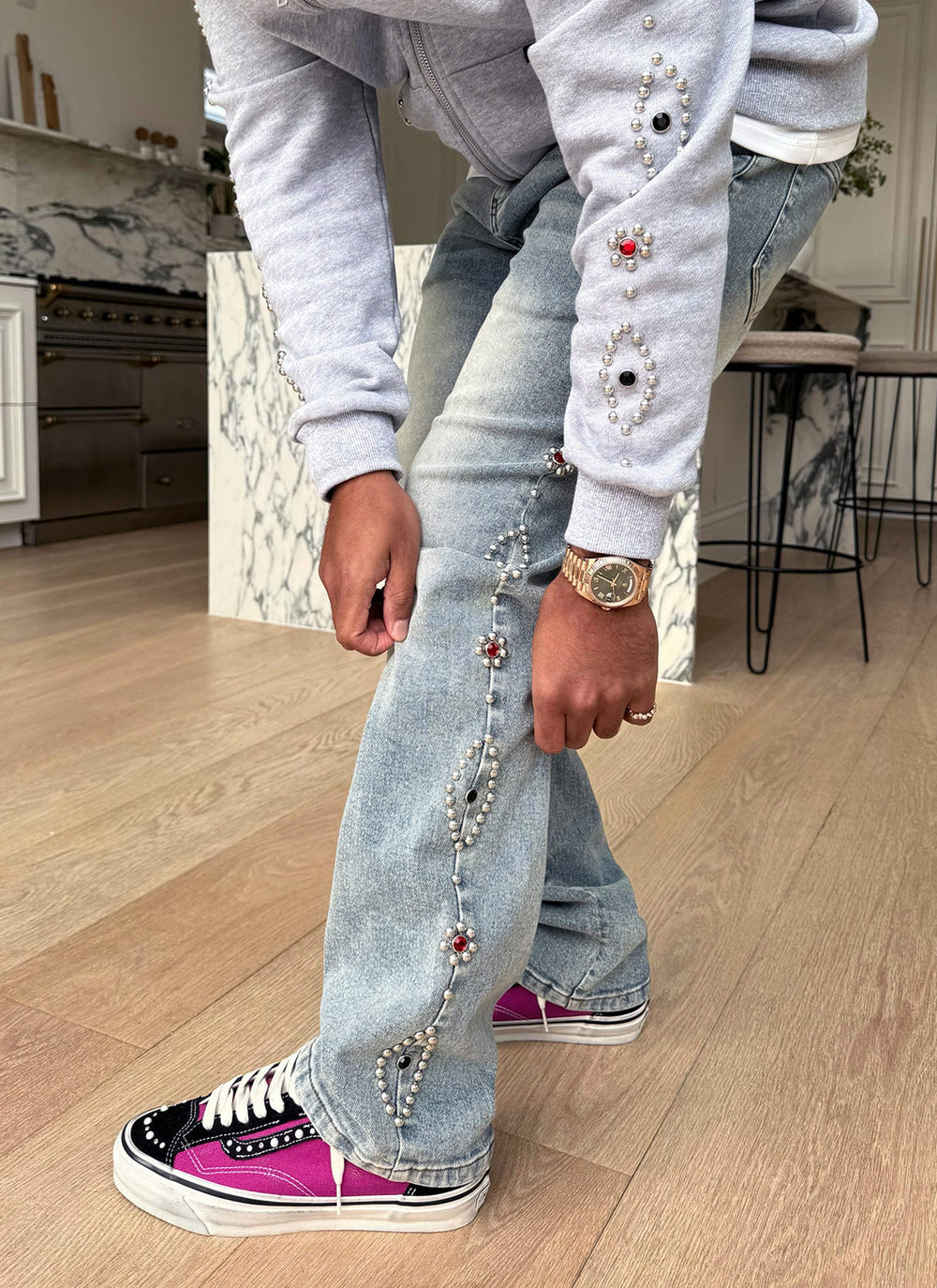 Vintage Jeans mit Nieten - Blau