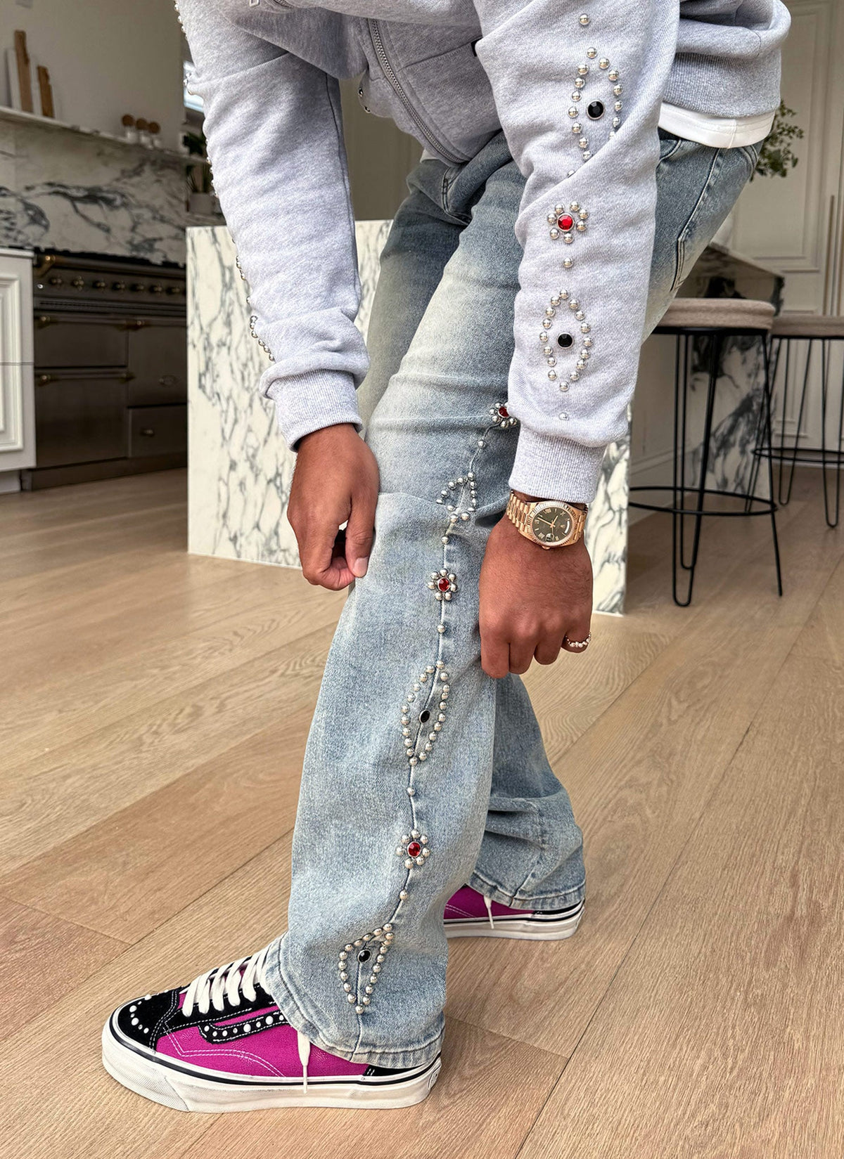 Vintage Jeans mit Nieten - Blau