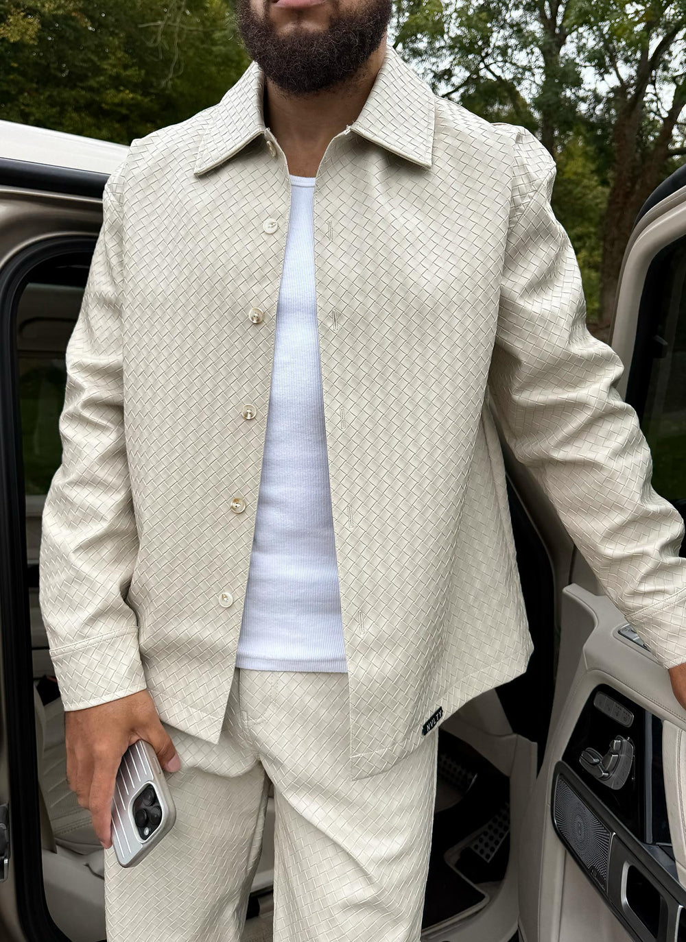 Leather Interlock Shirt - Ivory